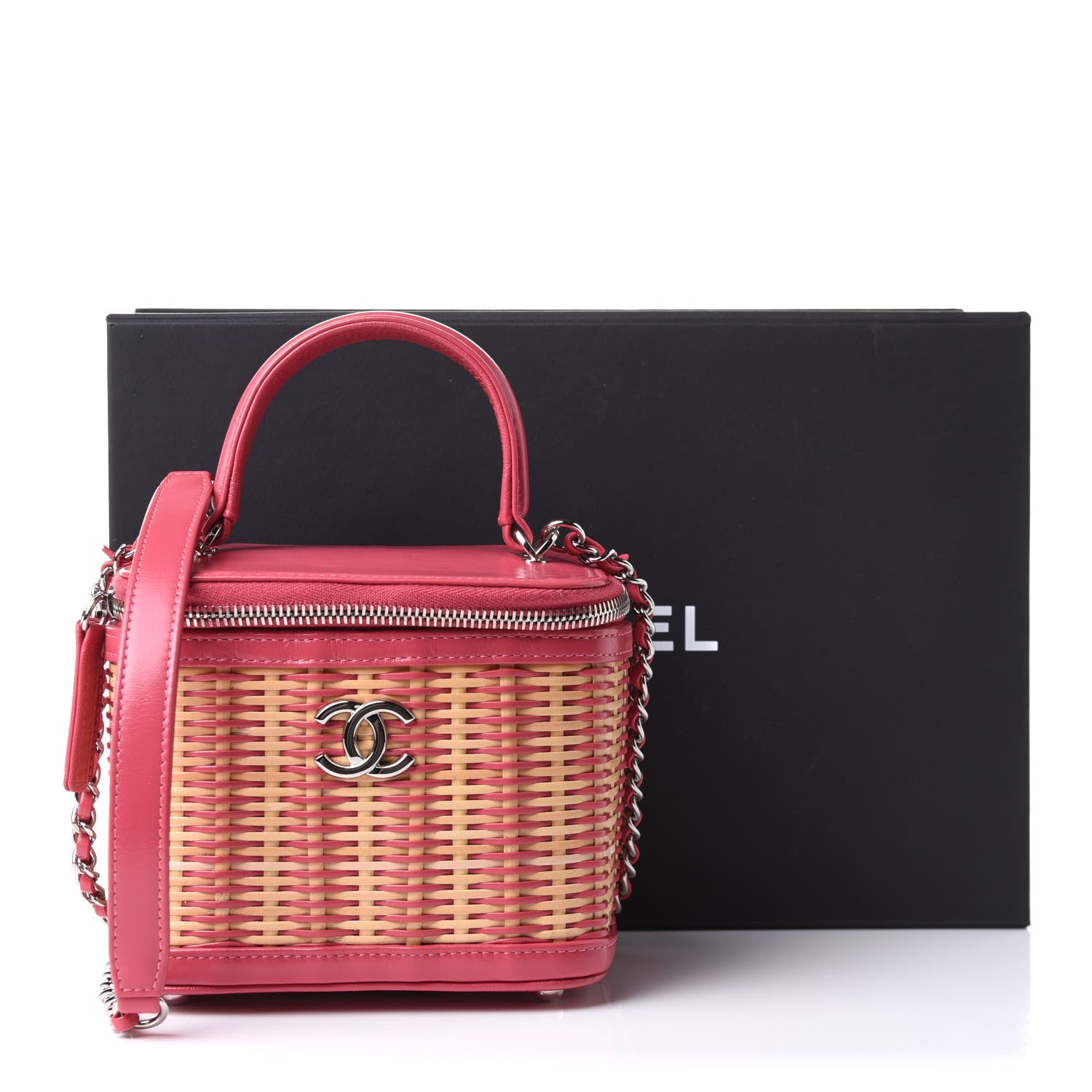 Chanel Calfskin Raffia Small Take Away Vanity Case Bag Pink Beige 9 of 9