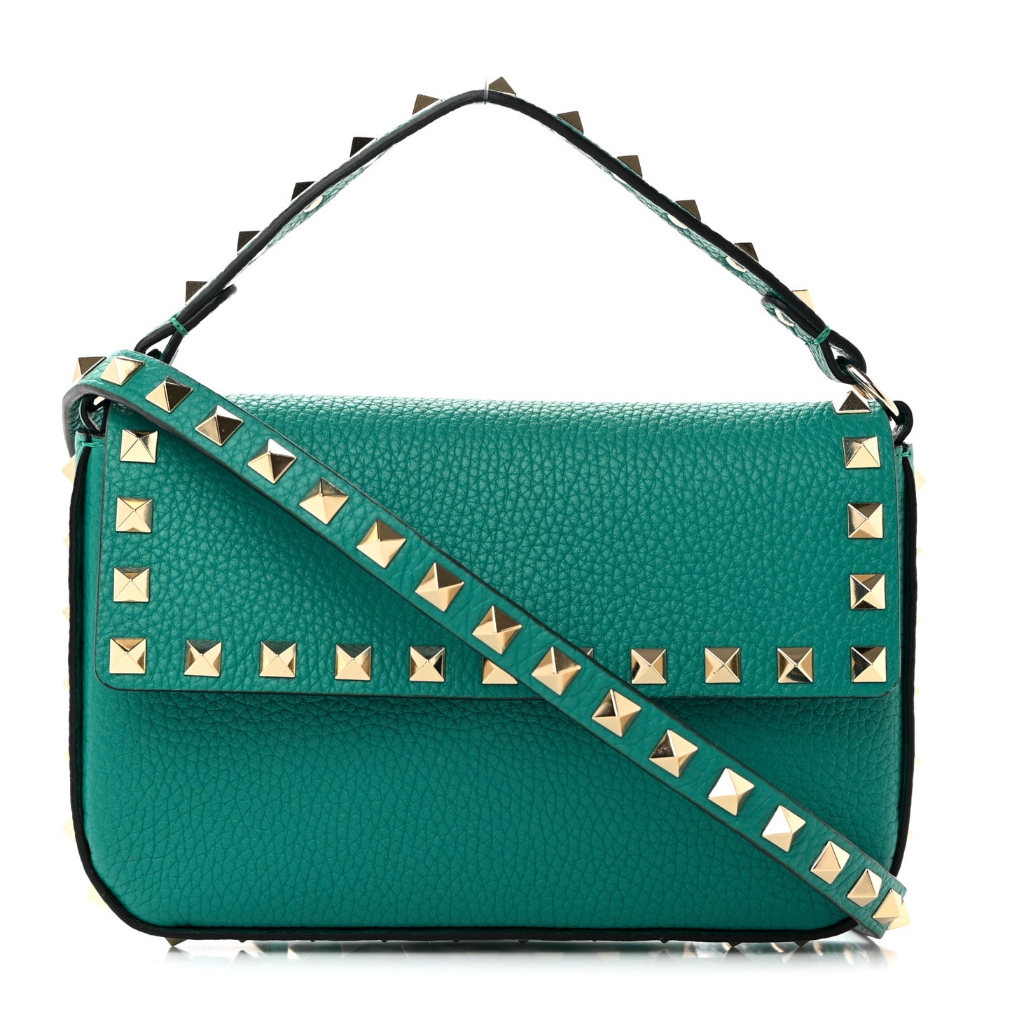 Grainy Calfskin Rockstud Crossbody Pouch Ultra Marine Green