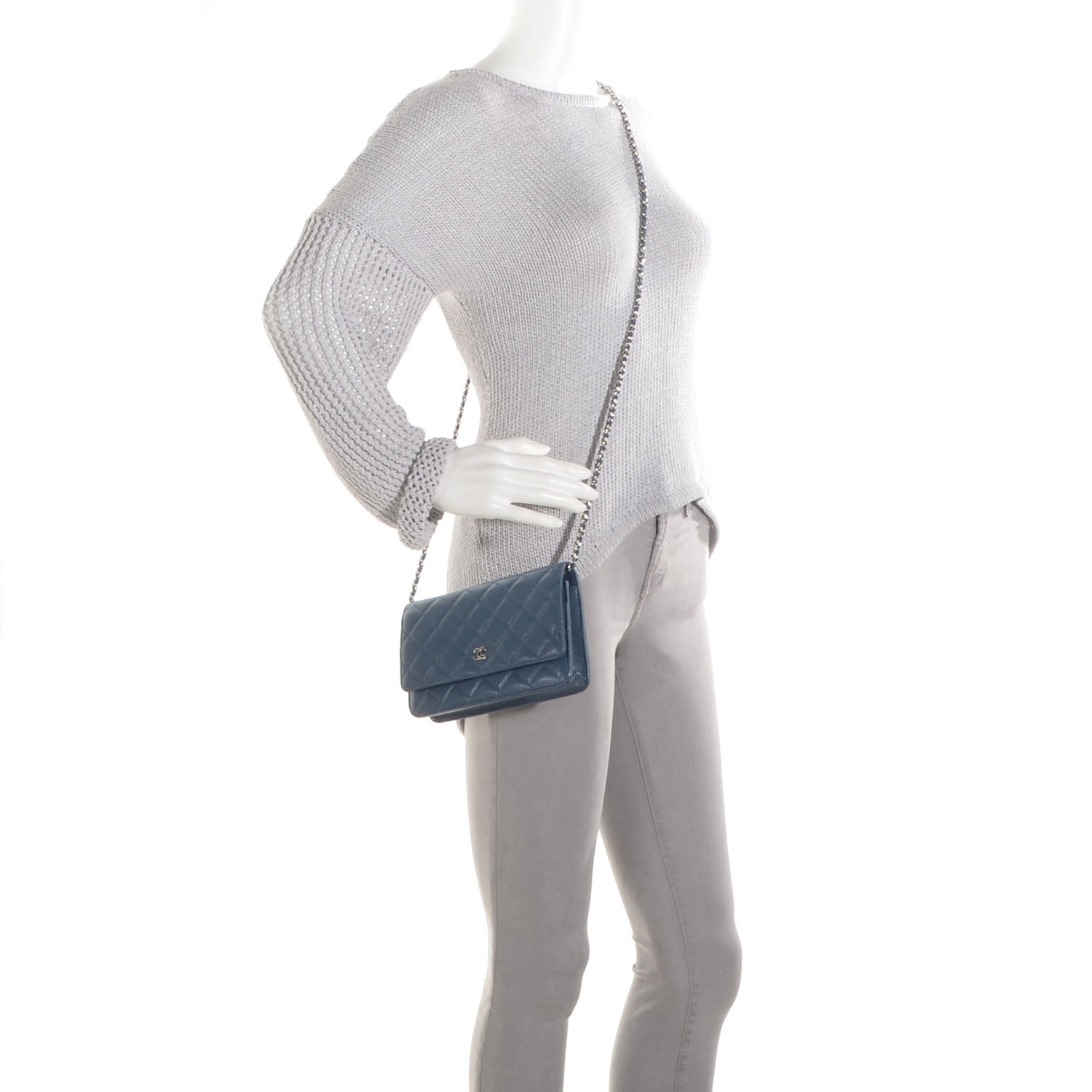 Chanel Caviar Quilted Wallet on Chain WOC Blue 2 of 8