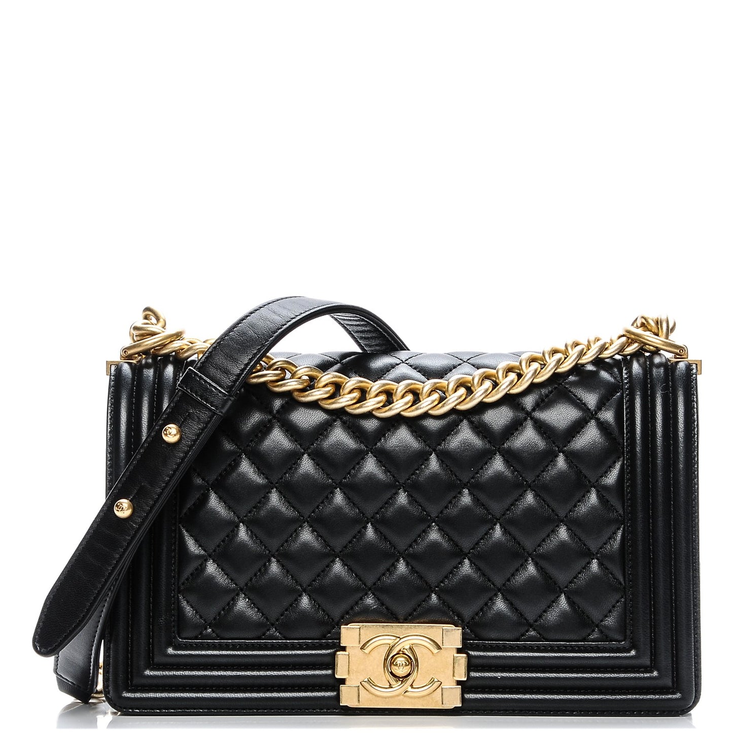 Lambskin Quilted Medium Boy Flap Black