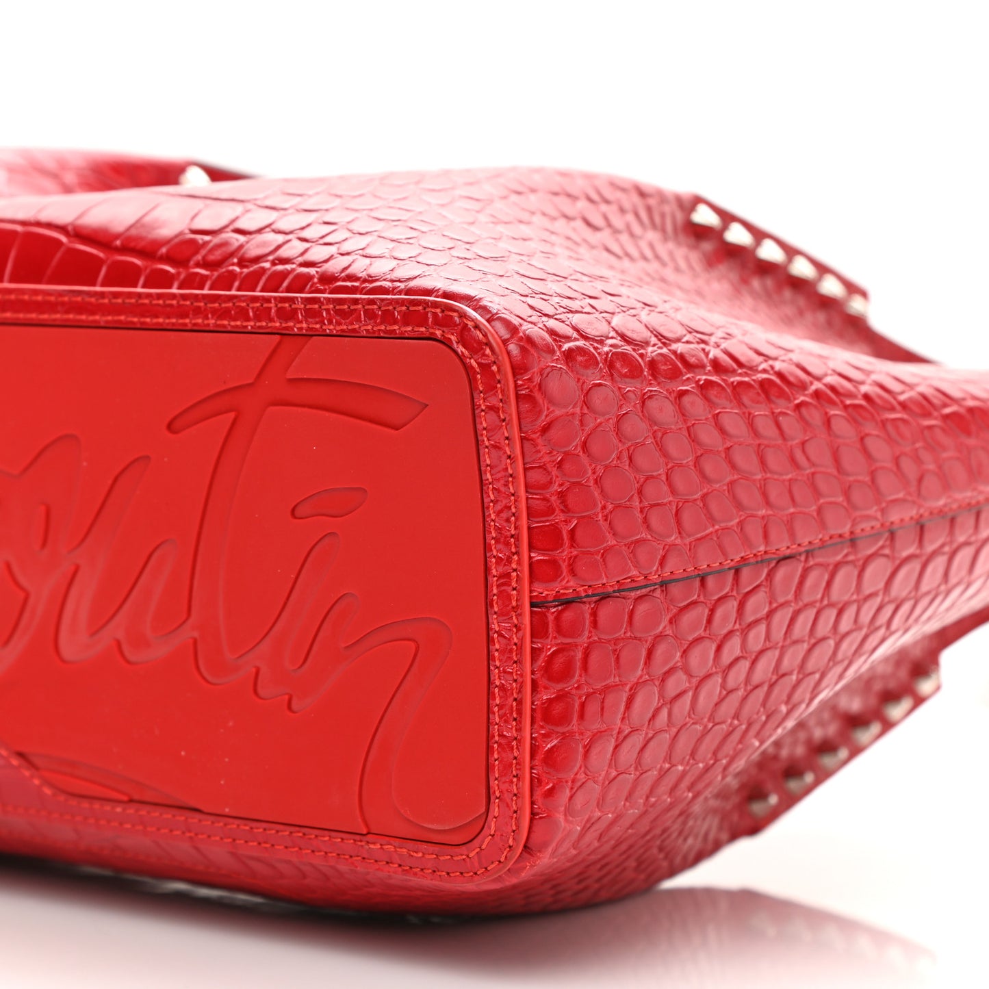 Crocodile Embossed Calfskin Spiked Small Cabarock Shopper Tote Red