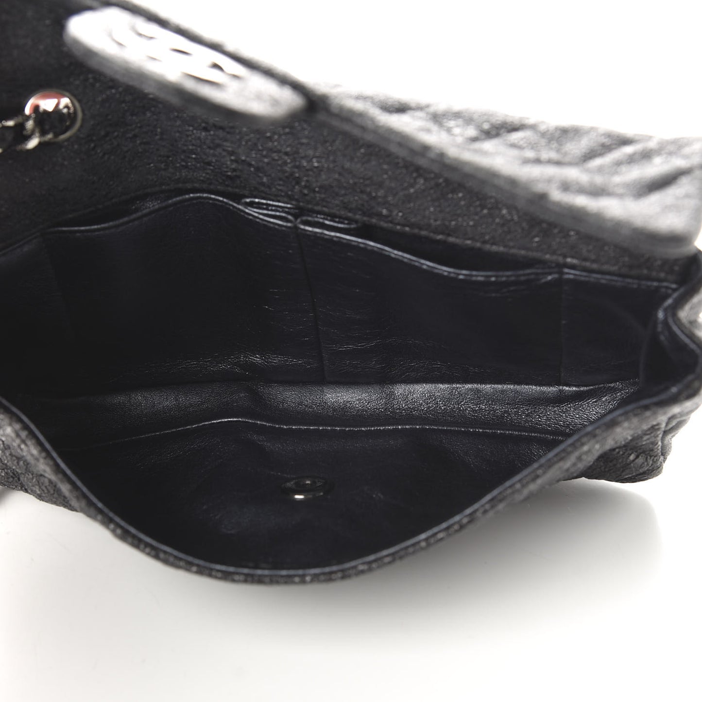 Crackled Calfskin Quilted East West Flap Black