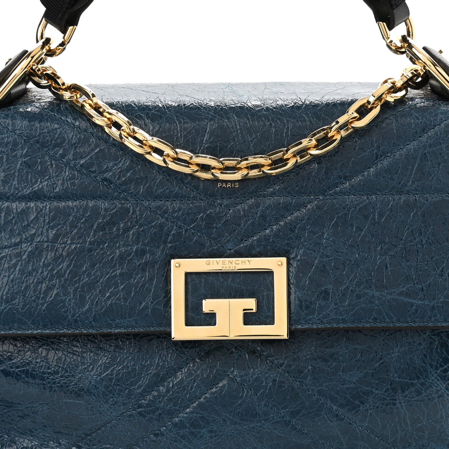 Creased Patent Calfskin Medium ID Flap Oil Blue