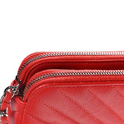 Chanel Caviar Chevron Quilted Small Clutch With Chain Light Red 14 of 17
