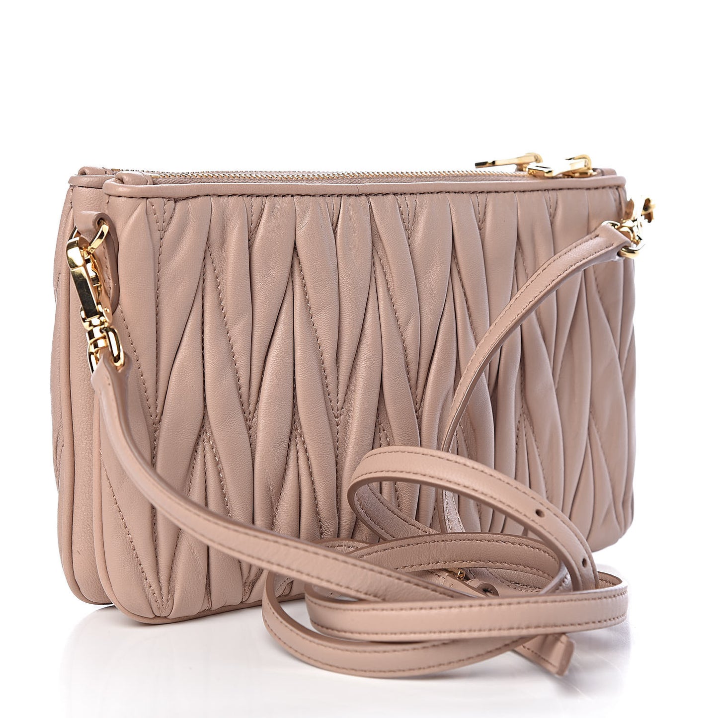 Nappa Matelasse Double Zip Crossbody Cammeo