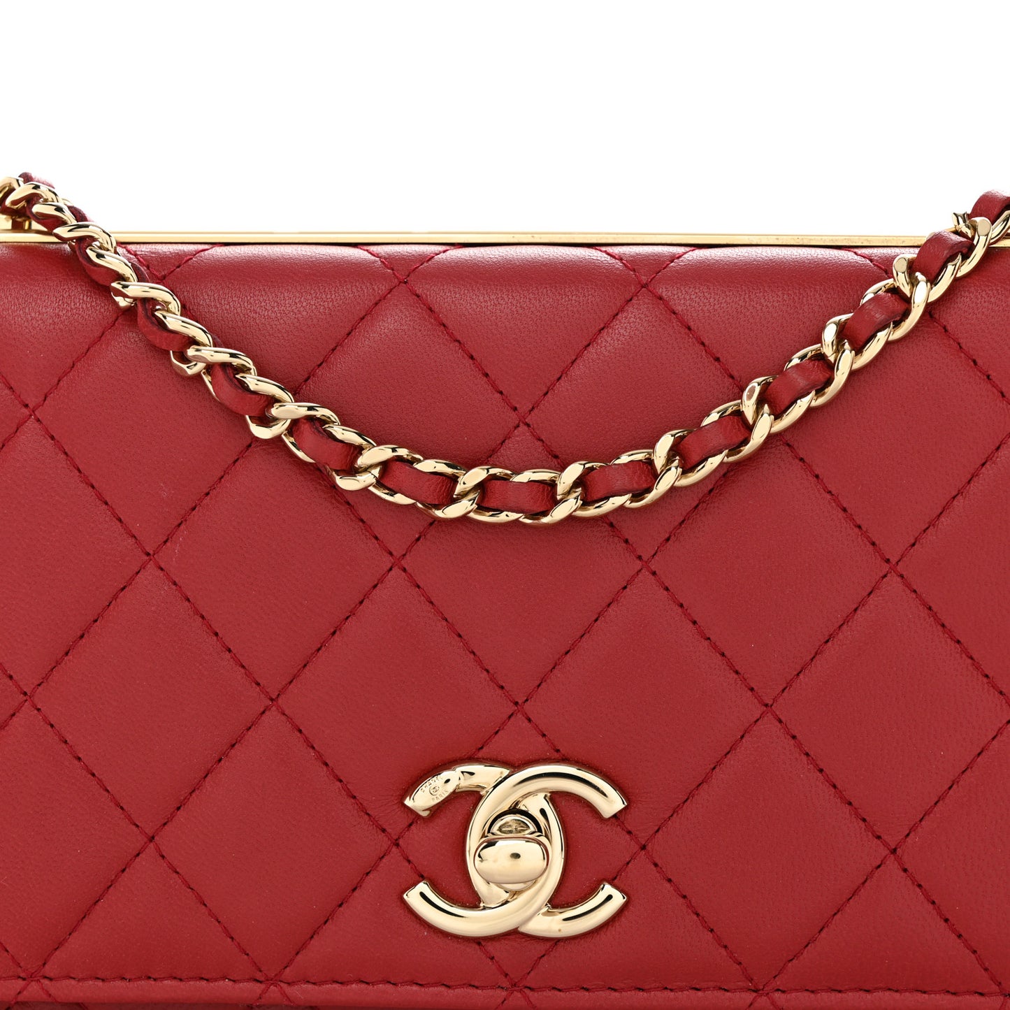 Lambskin Quilted Trendy CC Wallet On Chain WOC Red