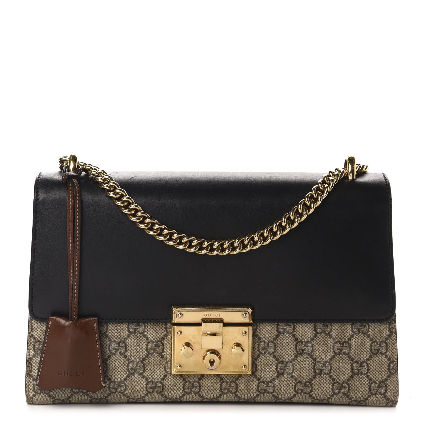 GG Supreme Monogram Calfskin Medium Padlock Shoulder Bag Beige Black Cuir
