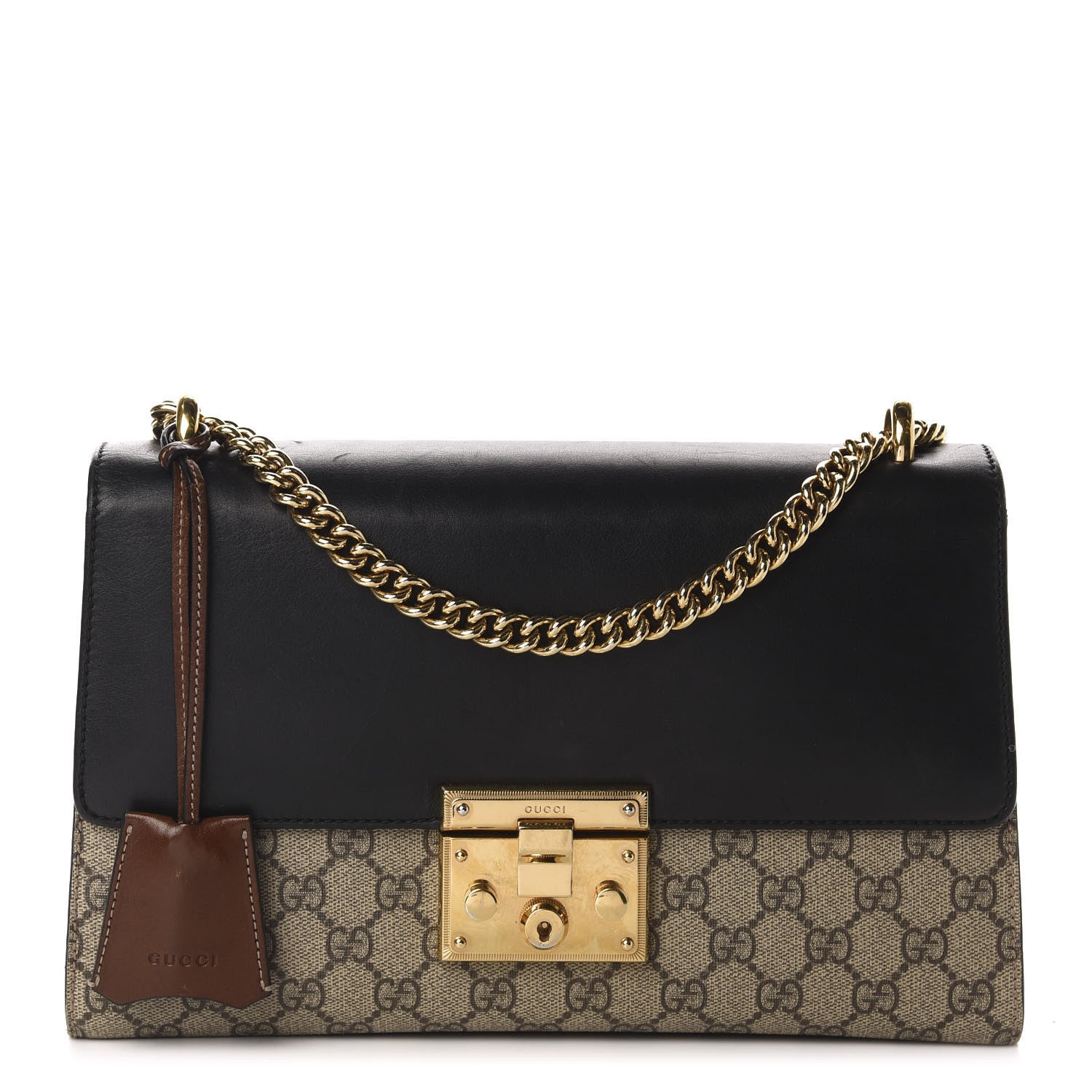 Gucci GG Supreme Monogram Calfskin Medium Padlock Shoulder Bag Beige Black Cuir 1 of 12