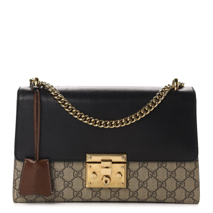 Gucci GG Supreme Monogram Calfskin Medium Padlock Shoulder Bag Beige Black Cuir 1 of 12