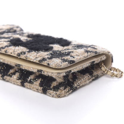 Chanel Tweed Shearling Quilted Wallet On Chain WOC and Coin Purse Beige Black 11 of 12