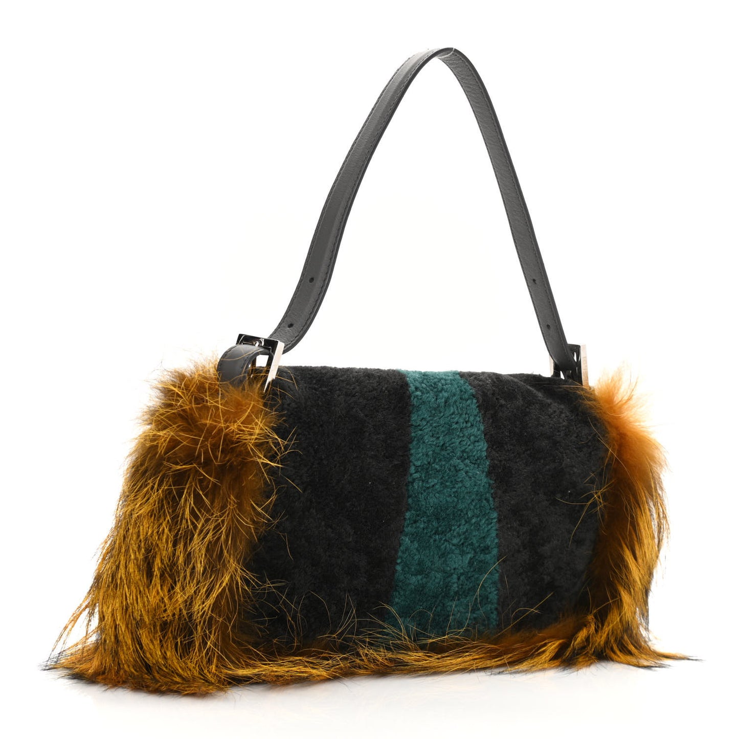 Shearling Calfskin Fox Fur Bugs Baguette Asphalto Multicolor