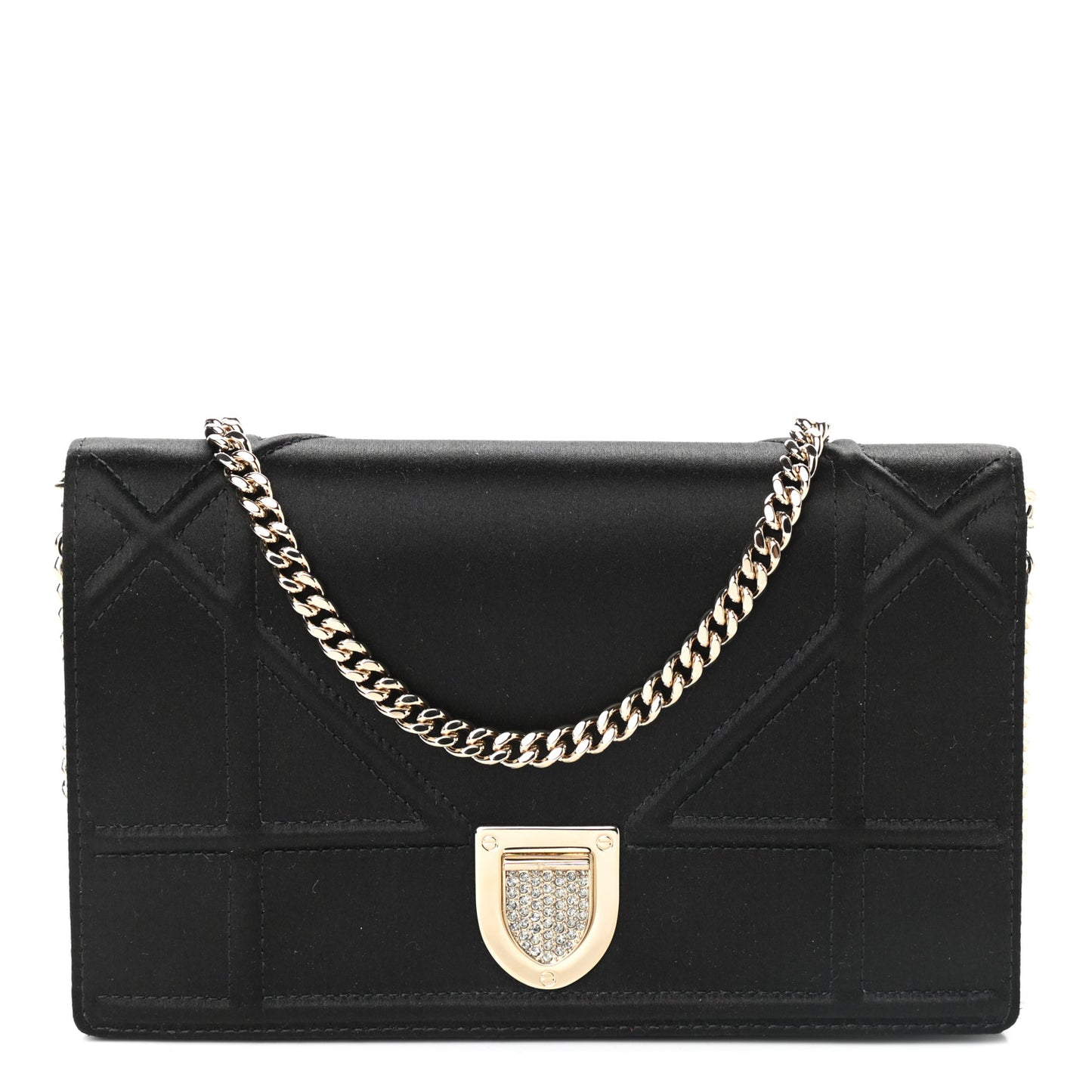 Satin Diorama Wallet on Chain Pouch Black