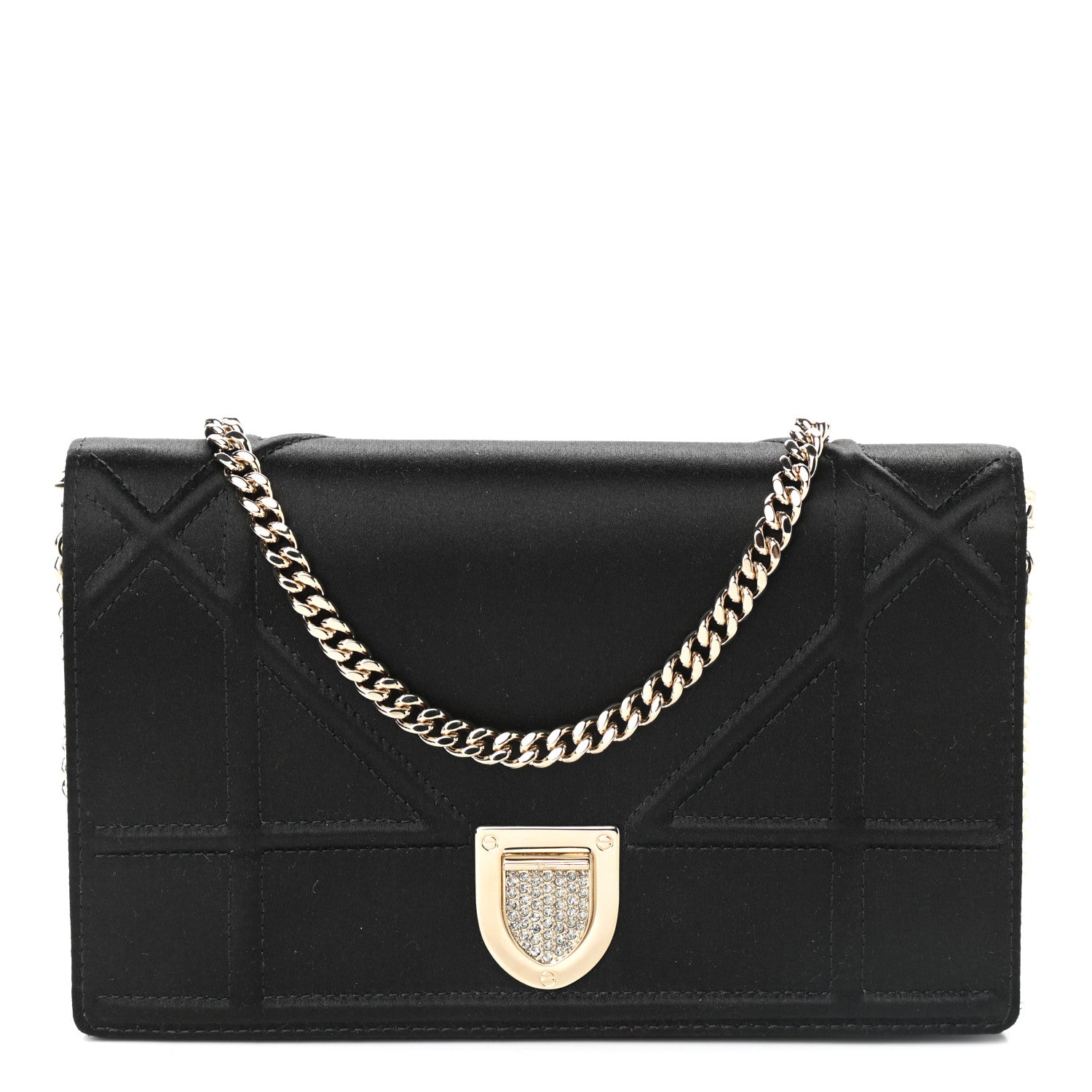 Christian Dior Satin Diorama Wallet on Chain Pouch Black 1 of 8
