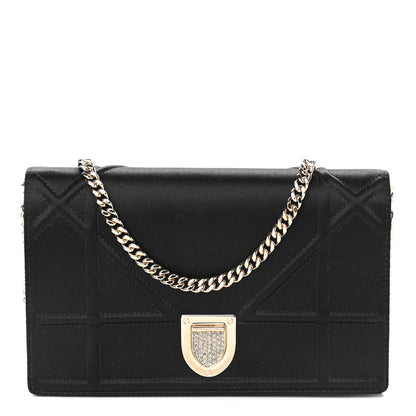 Christian Dior Satin Diorama Wallet on Chain Pouch Black 1 of 8