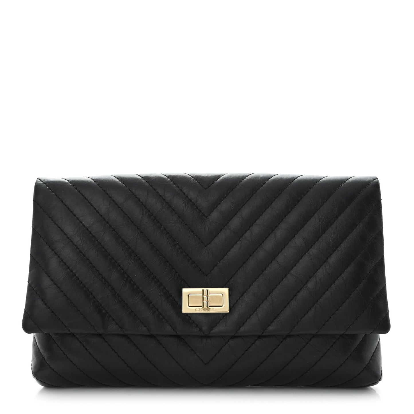 Aged Calfskin Chevron Reissue Flap Clutch Black