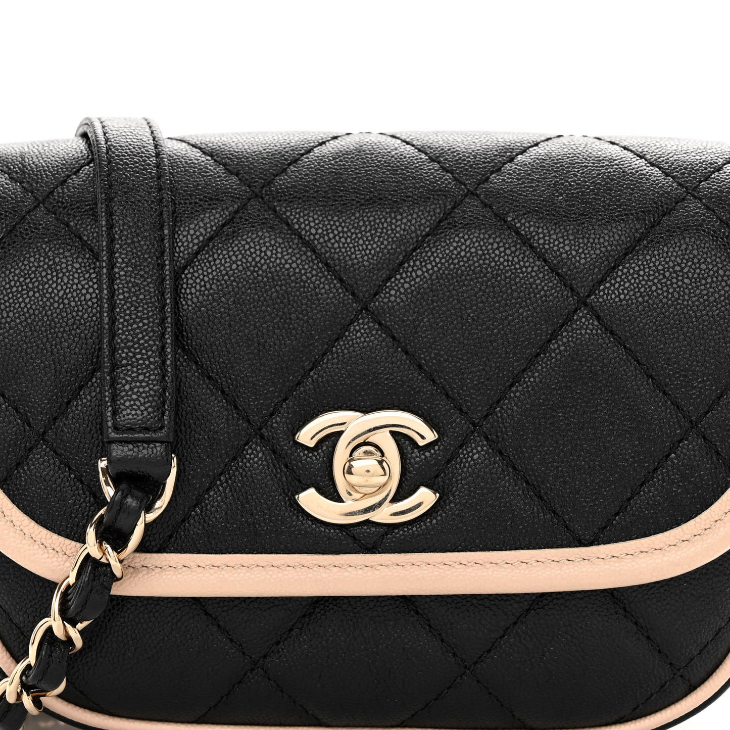 Iridescent Caviar Quilted Mini Two Tone Flap Black Beige