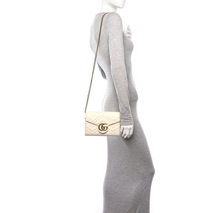 Gucci Calfskin Matelasse GG Marmont Chain Wallet Mystic White 2 of 12