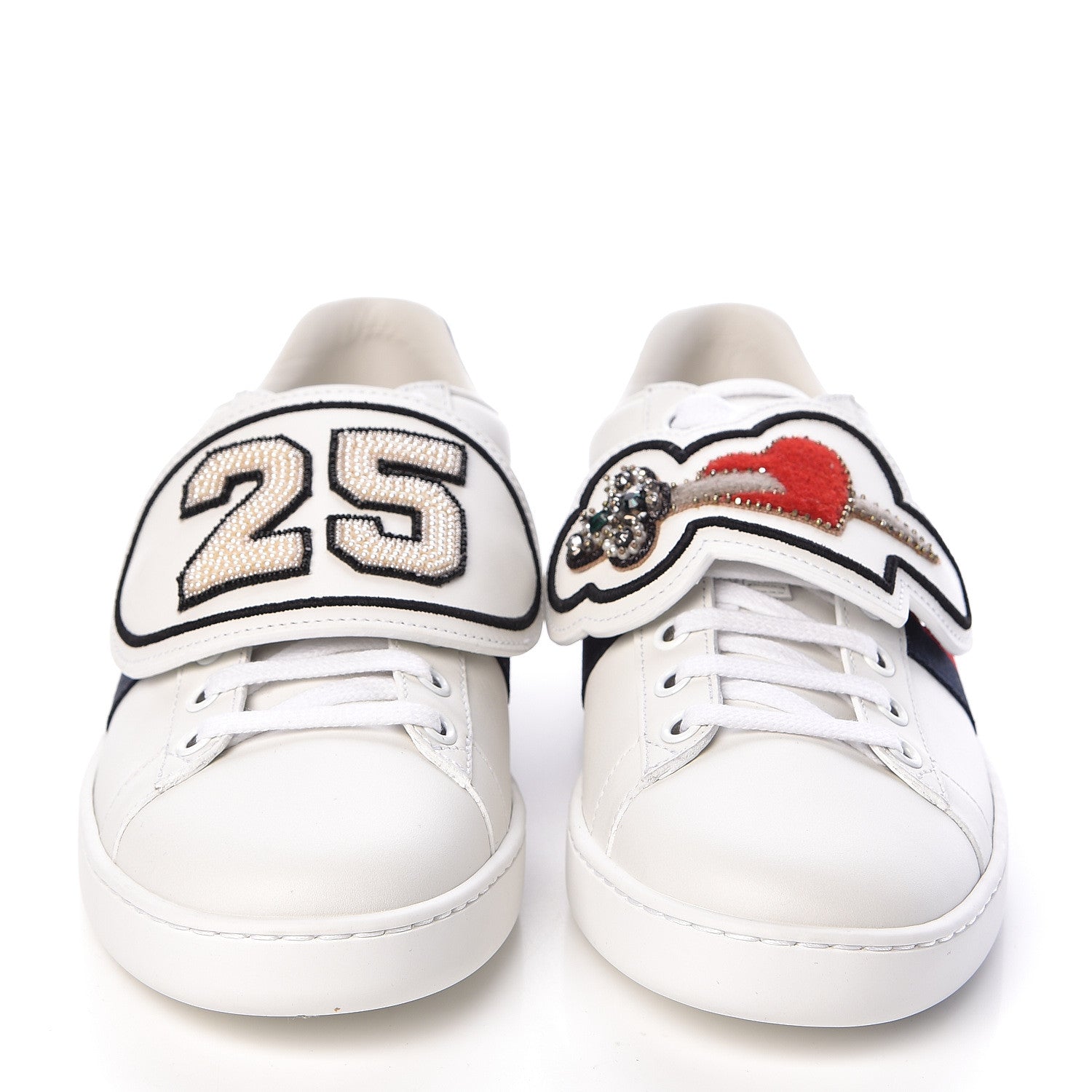 Gucci Calfskin Ayers Web Dagger Embroidered Womens Ace Sneakers 37 White 2 of 11