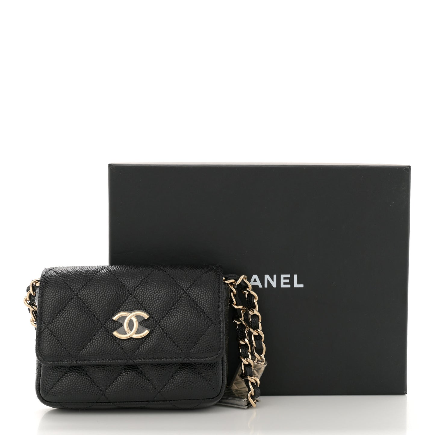 Caviar Quilted Belt Bag With Charms On Chain Black