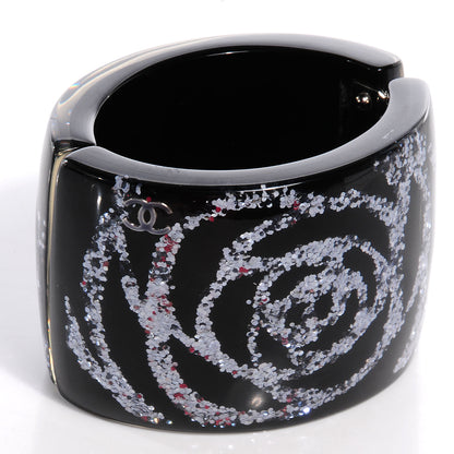 Chanel Resin Glitter CC Camellia Cuff Black 3 of 5