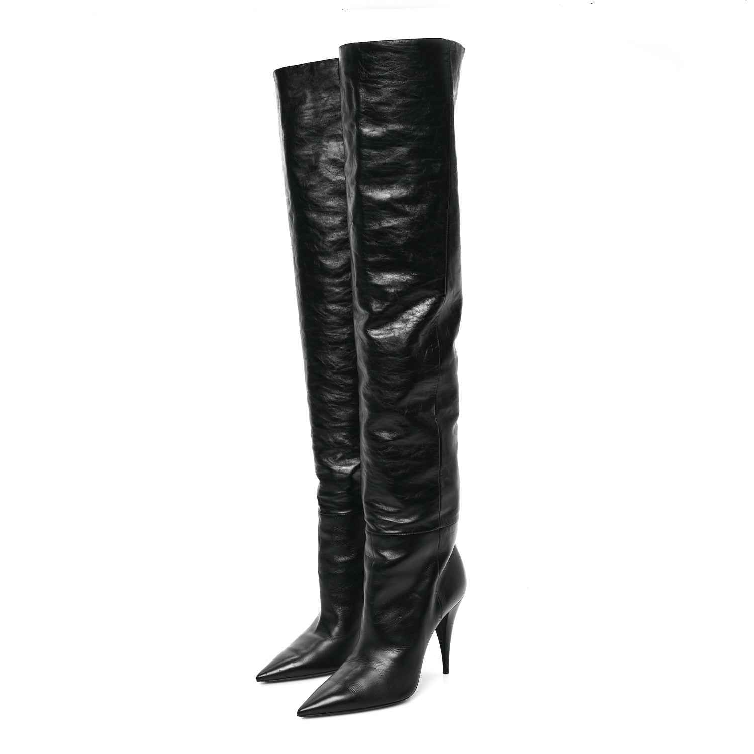 Saint Laurent Calfskin Kiki 100 Over The Knee Boots 37.5 Black 3 of 8