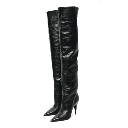 Saint Laurent Calfskin Kiki 100 Over The Knee Boots 37.5 Black 3 of 8