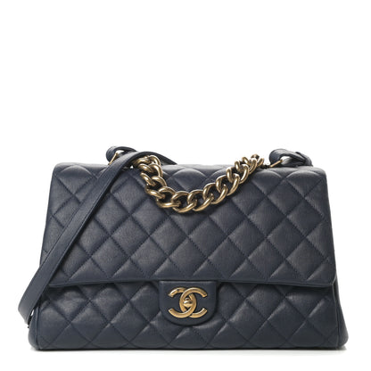 Chanel Shiny Sheepskin Quilted Large Trapezio Flap Navy 1 of 11