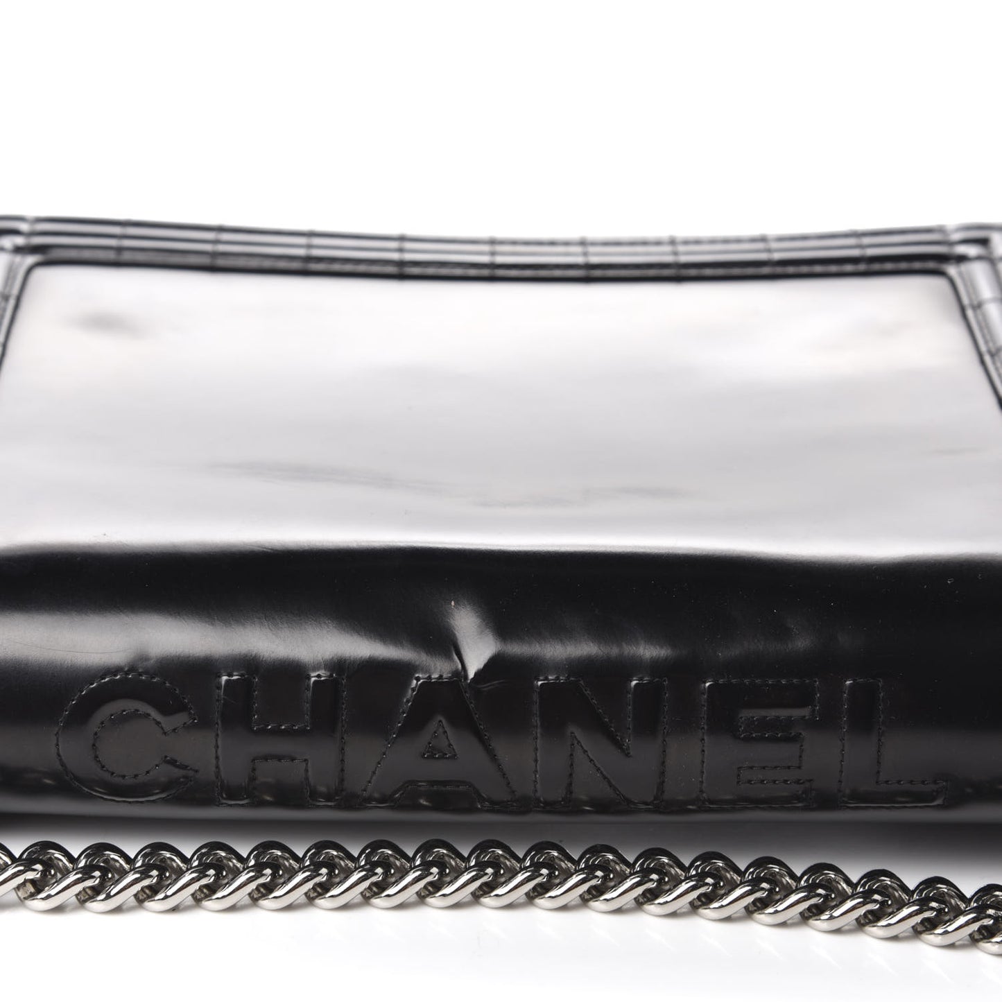Glazed Calfskin Large Boy Flap Black