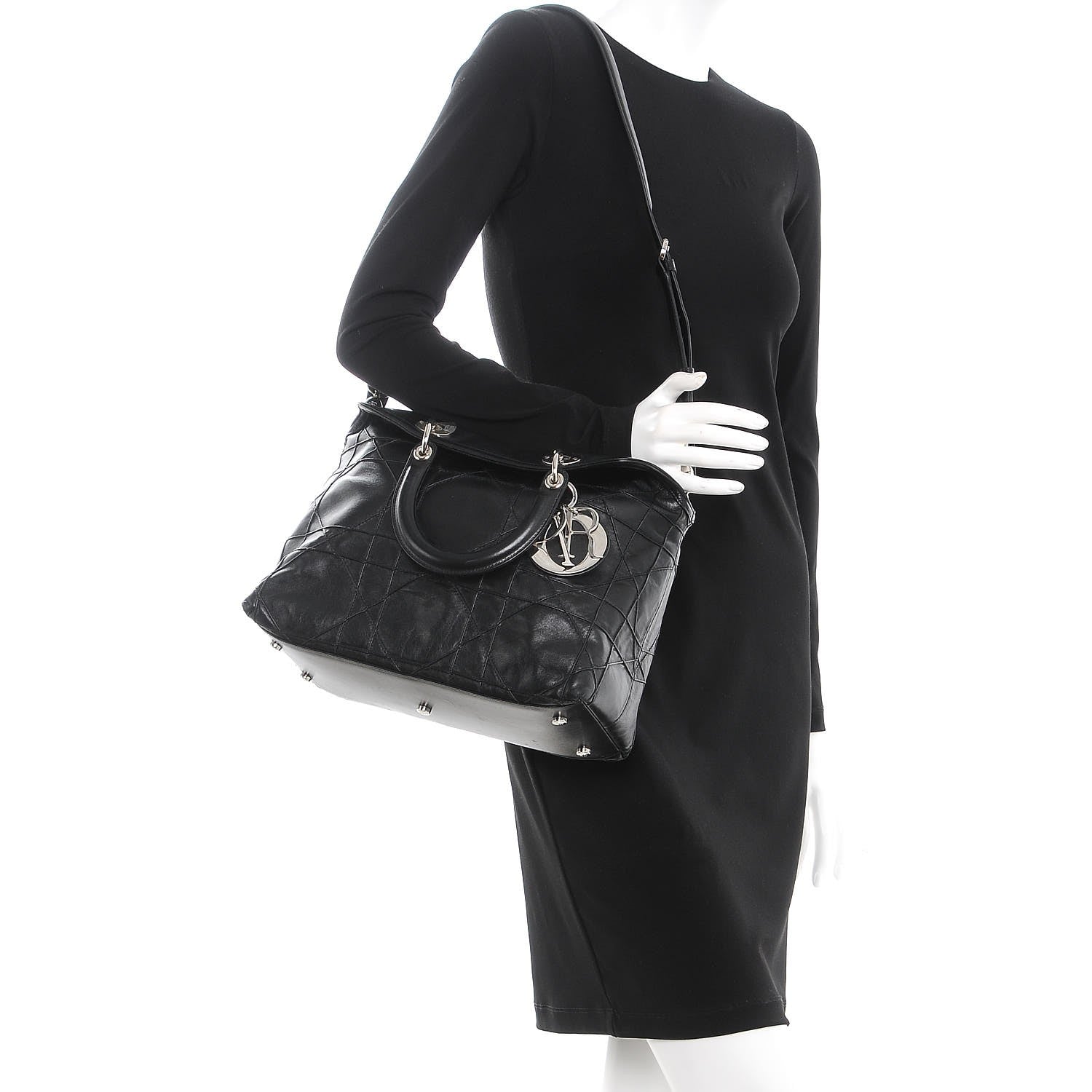 Christian Dior Lambskin Cannage Medium Granville Tote Black 3 of 8