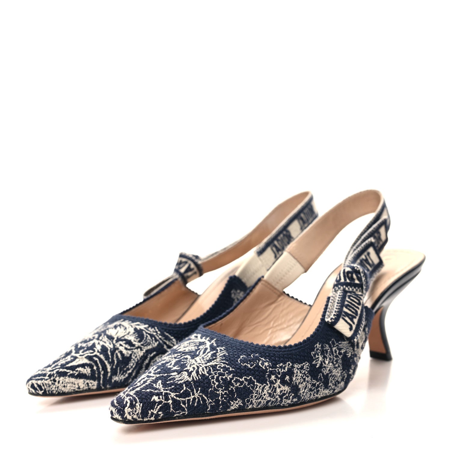 Christian Dior Toile de Jouy Ribbon Embroidered J'Adior Slingback 65mm Pumps 37 Blue Off White 3 of 9