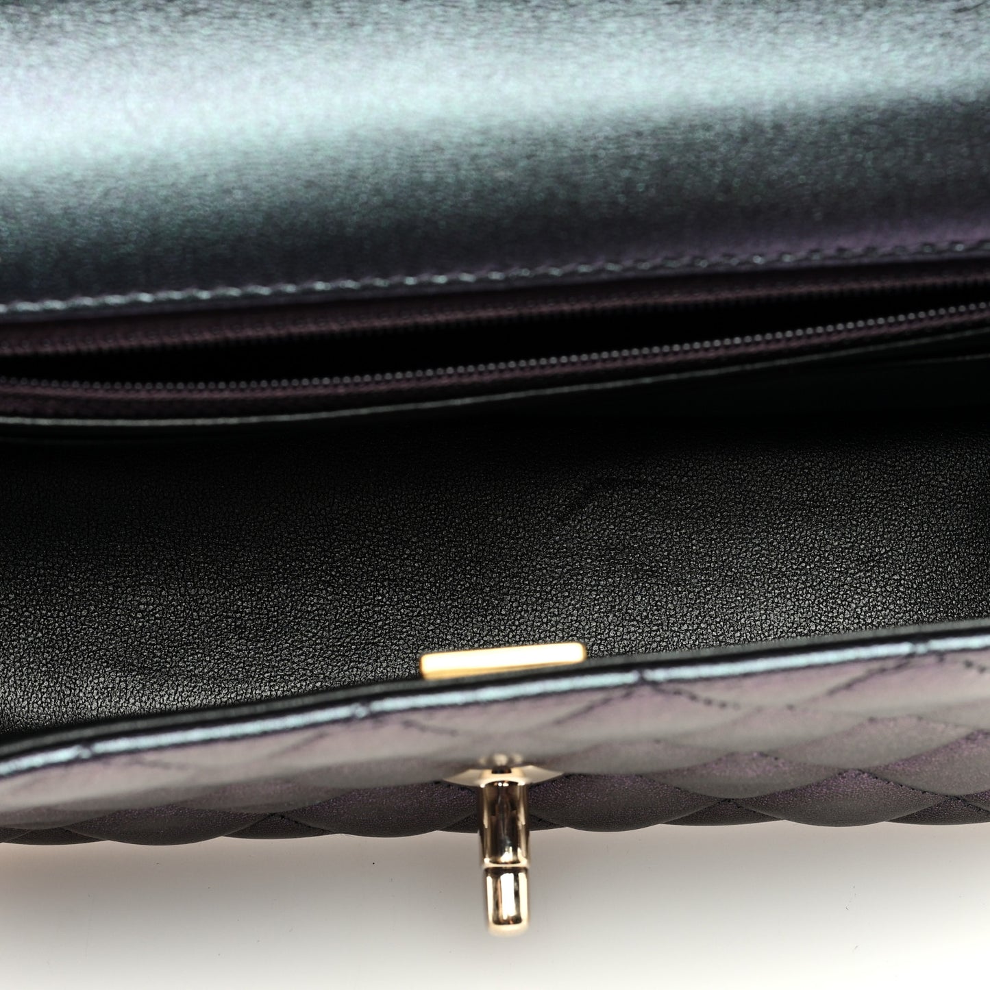 Iridescent Lambskin Quilted Mini Rectangular Flap Black