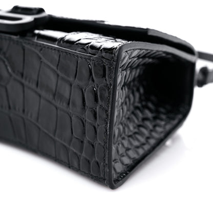 Balenciaga Shiny Calfskin Monochrome Crocodile Embossed Hourglass Top Handle Bag XS Black 8 of 11