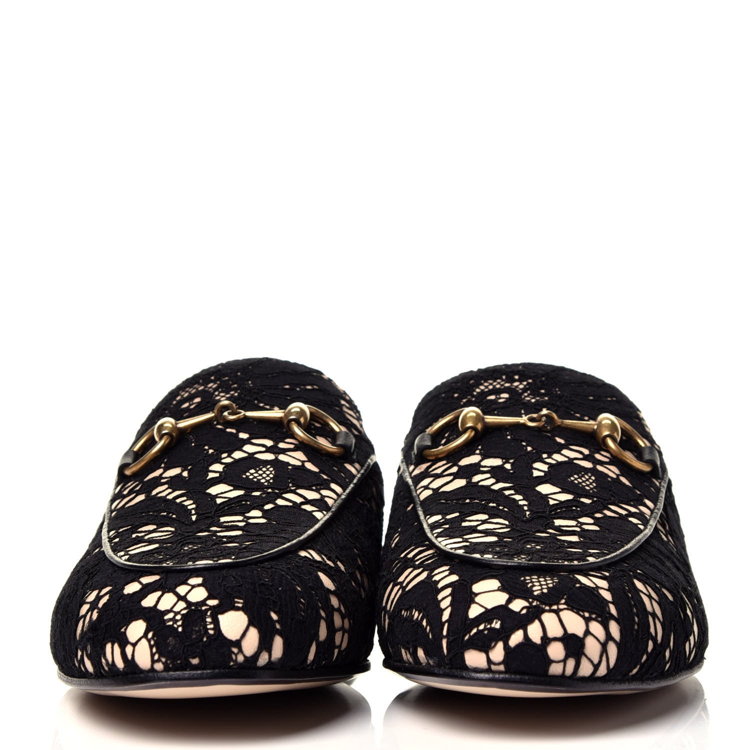 Gucci Lace Malaga Kid Womens Princetown Slippers 35 Black Skin Rose 2 of 10