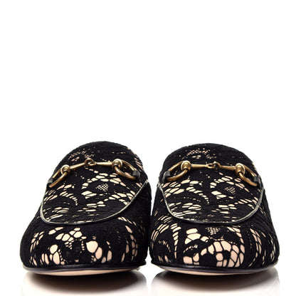 Gucci Lace Malaga Kid Womens Princetown Slippers 35 Black Skin Rose 2 of 10