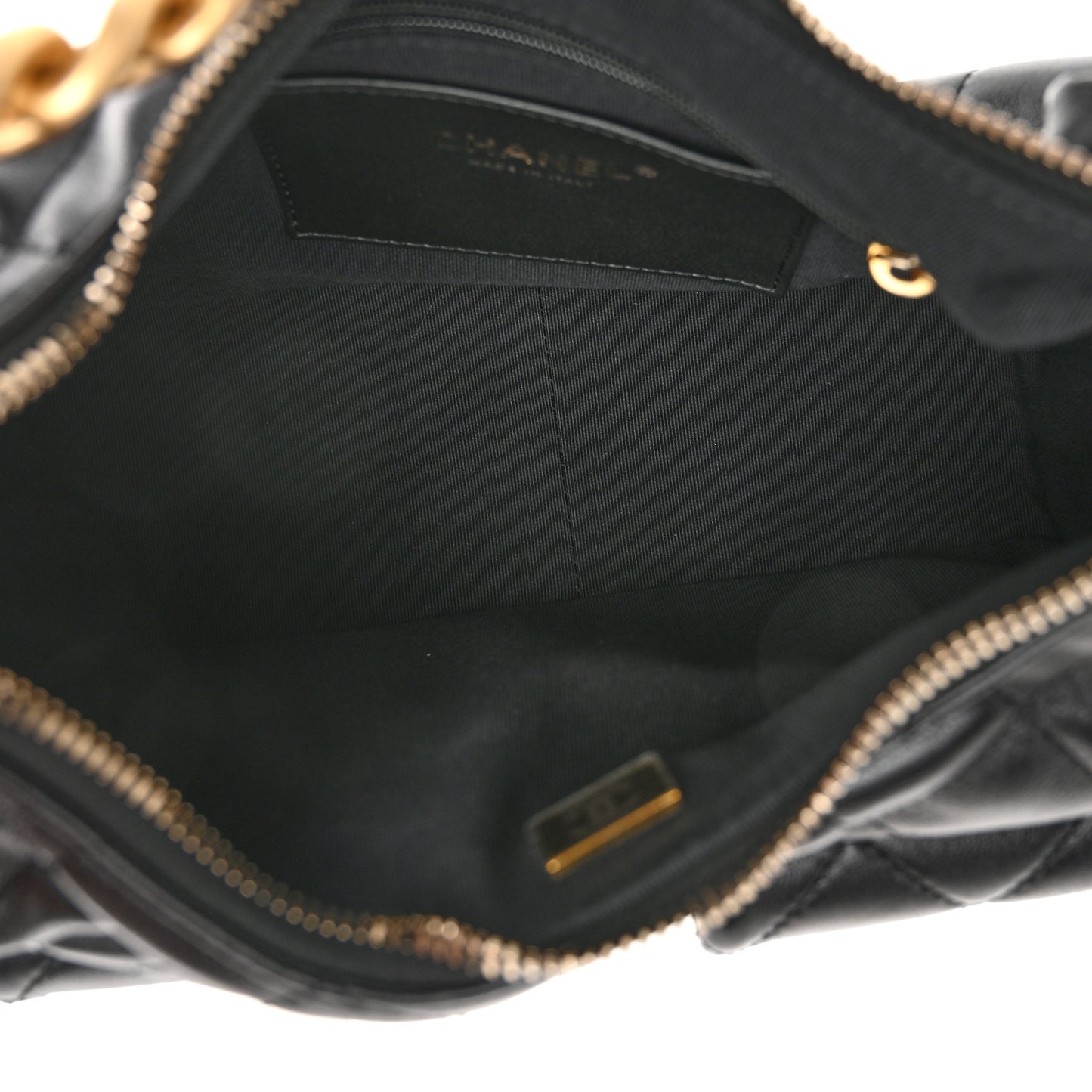 Shiny Lambskin Quilted Trendy Pockets Hobo Black