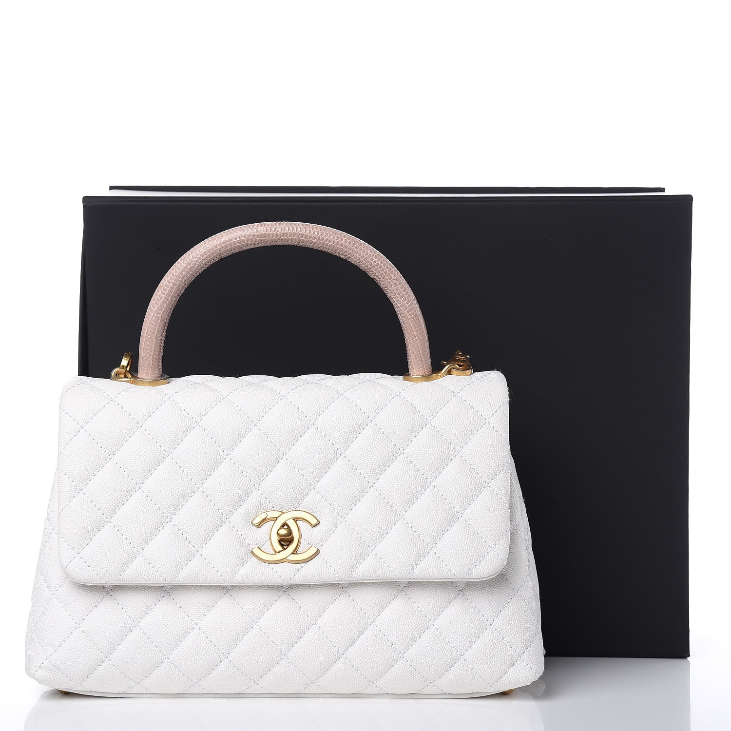 Chanel Caviar Lizard Quilted Small Coco Handle Flap White Beige 10 of 10