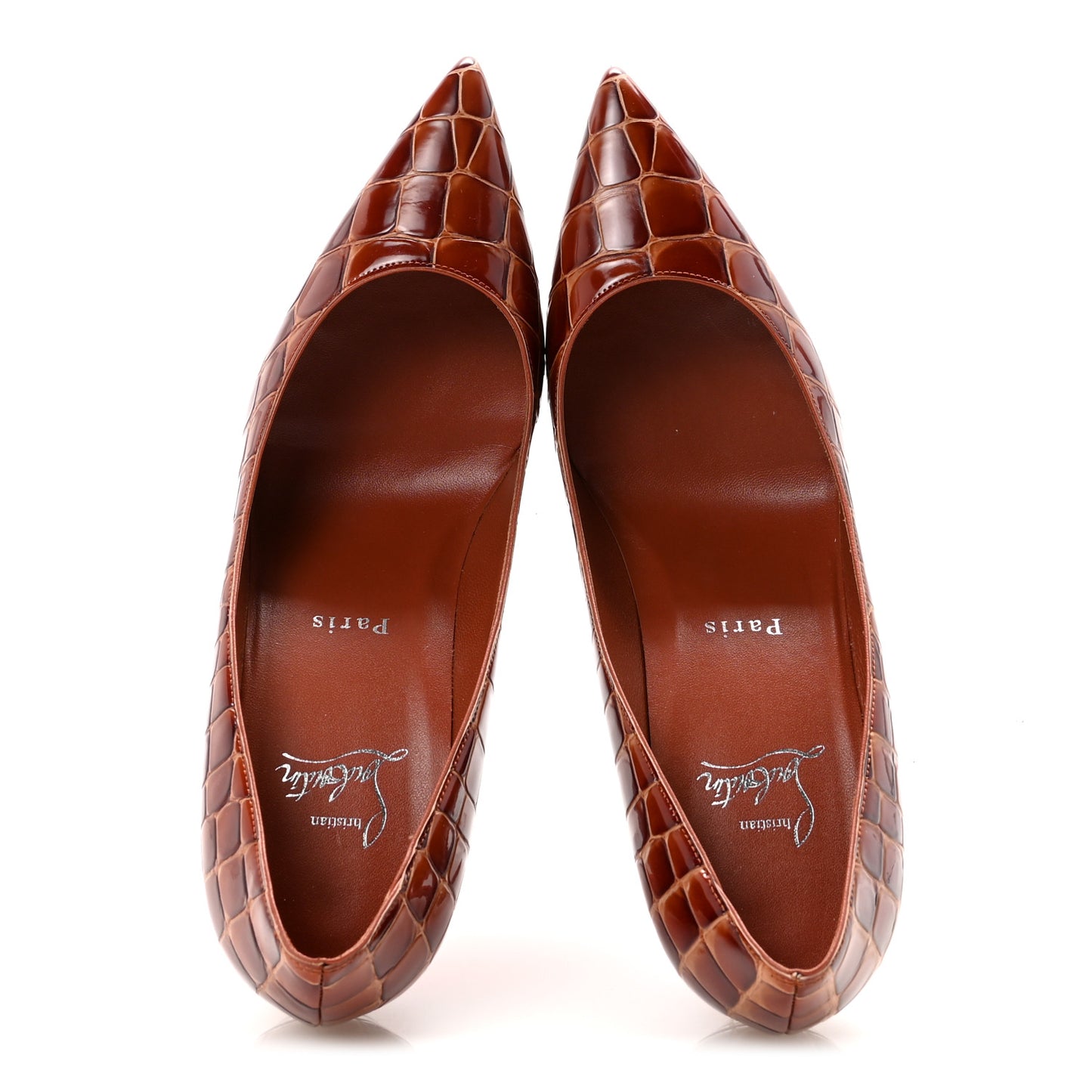 Calfskin Crocodile Embossed Kate 85 Pumps 38 Acajou