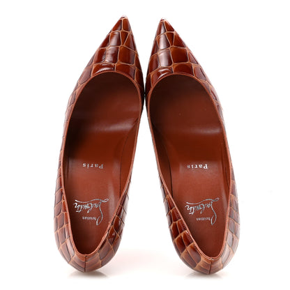 Christian Louboutin Calfskin Crocodile Embossed Kate 85 Pumps 38 Acajou 2 of 9