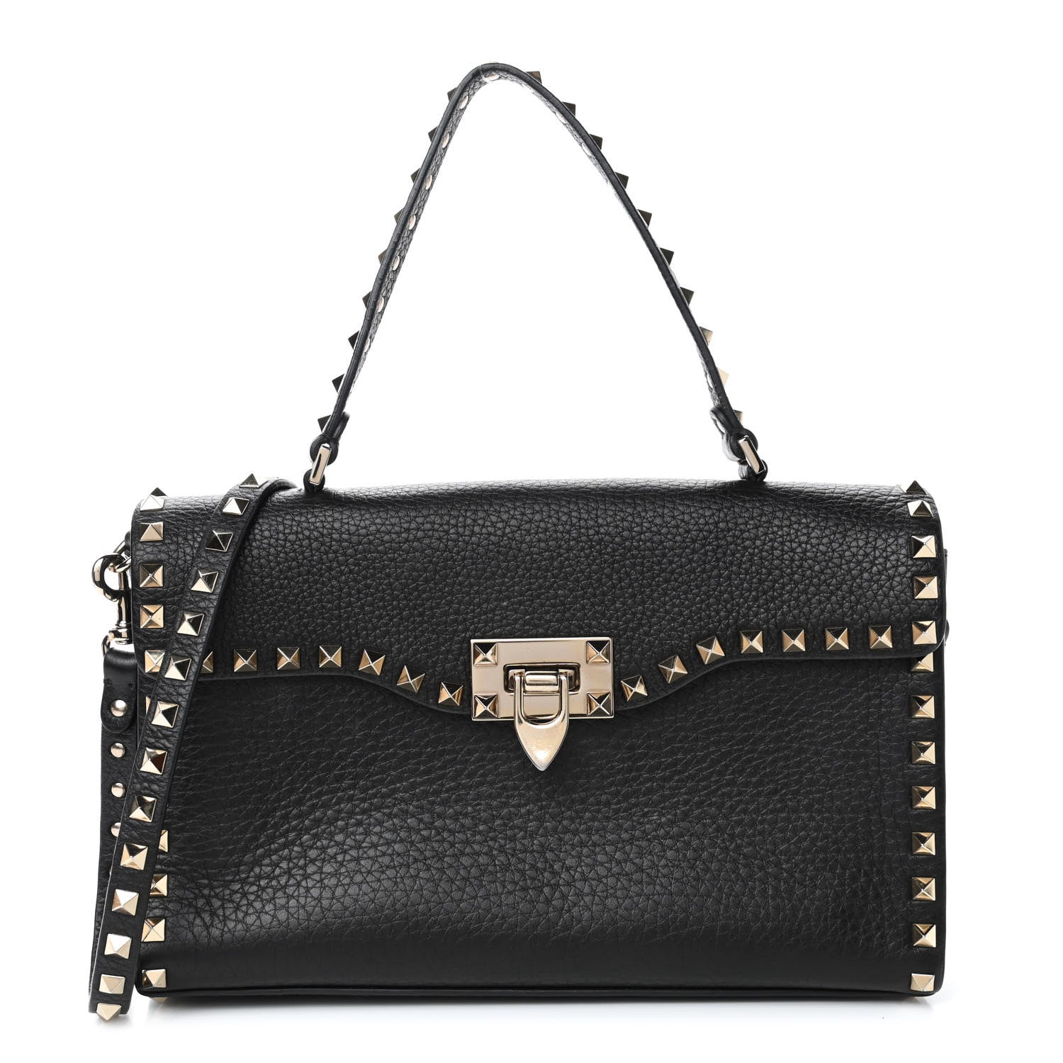 Valentino Garavani Pebbled Calfskin Small Rockstud Single Handle Flap Bag Black 1 of 7