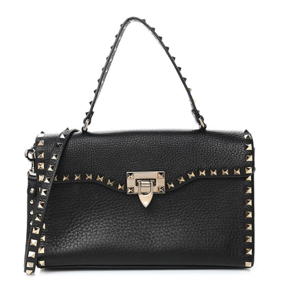 Valentino Garavani Pebbled Calfskin Small Rockstud Single Handle Flap Bag Black 1 of 7