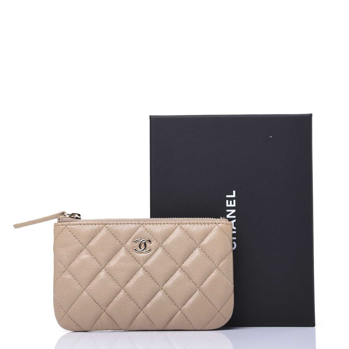 Caviar Quilted Small Cosmetic Case Beige