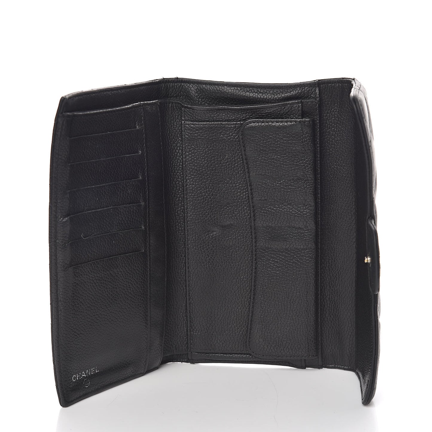 Caviar Quilted Large Gusset Flap Wallet Black