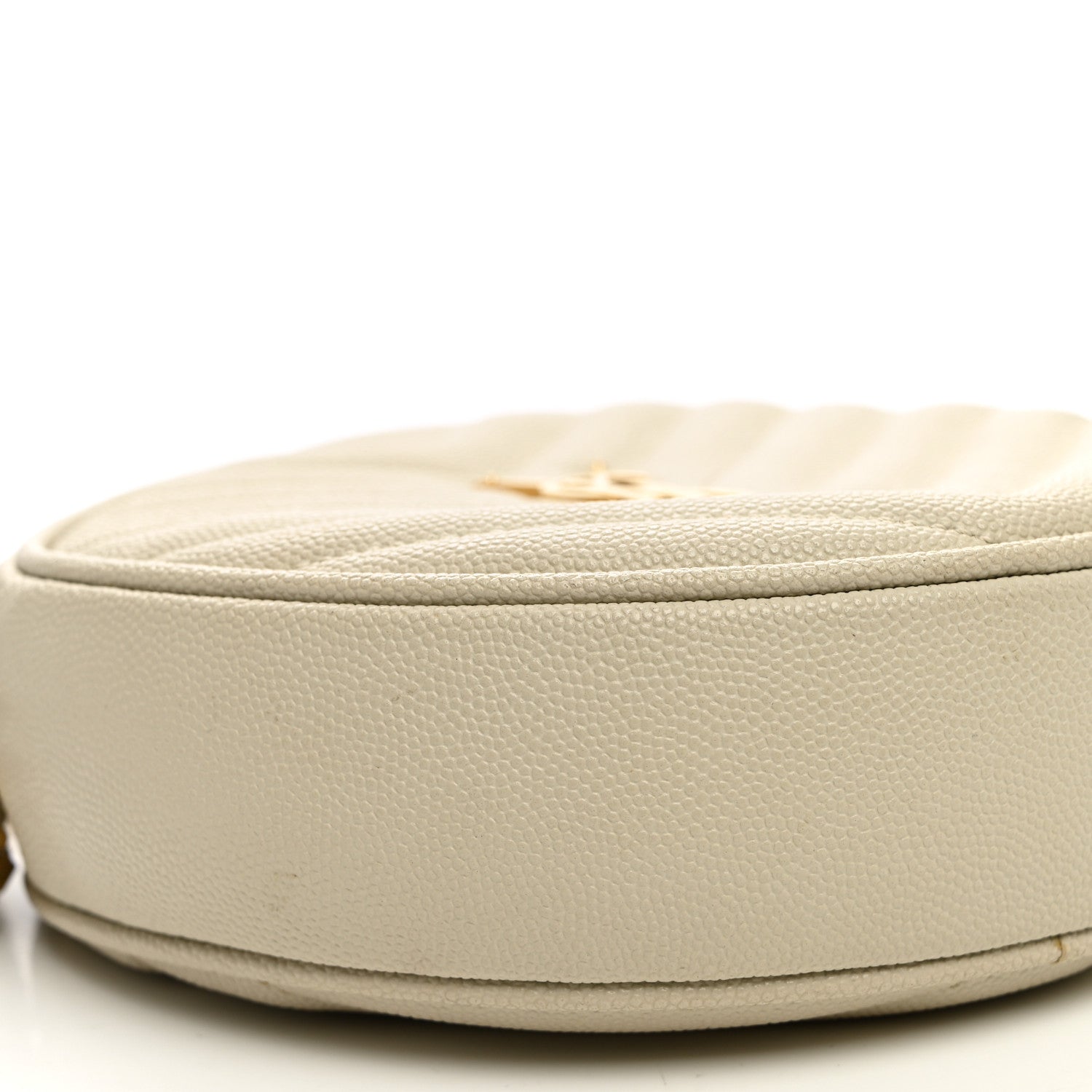Saint Laurent Grain De Poudre Matelasse Chevron Quilted Round Vinyle Camera Bag Crema Soft 8 of 11