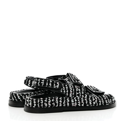 Chanel Tweed Lambskin Dad Sandals 37 Black White 4 of 8