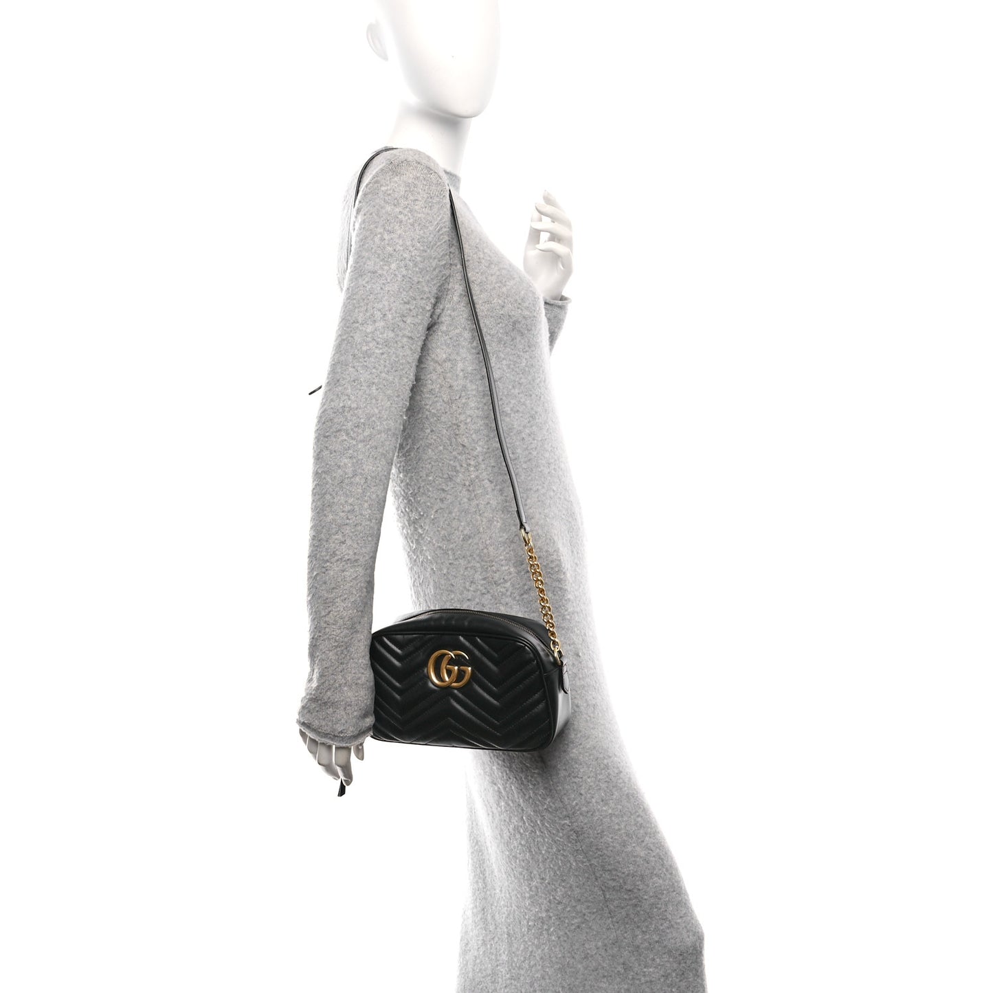 Calfskin Matelasse Small GG Marmont Chain Shoulder Bag Black
