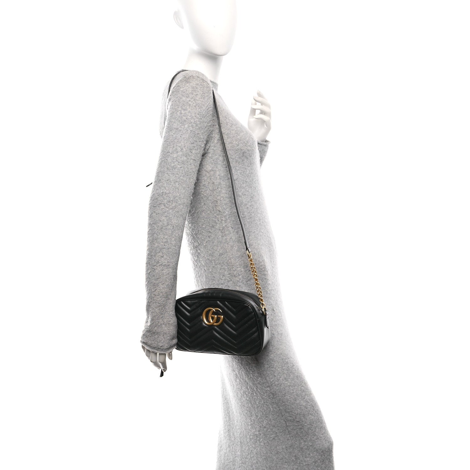 Gucci Calfskin Matelasse Small GG Marmont Chain Shoulder Bag Black 2 of 11