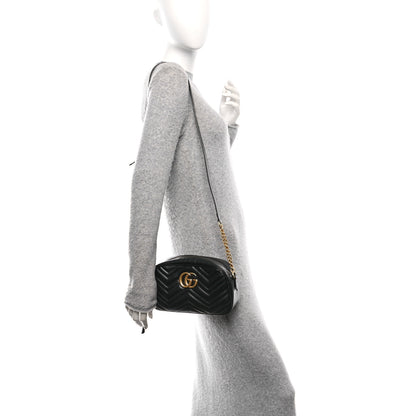 Gucci Calfskin Matelasse Small GG Marmont Chain Shoulder Bag Black 2 of 11