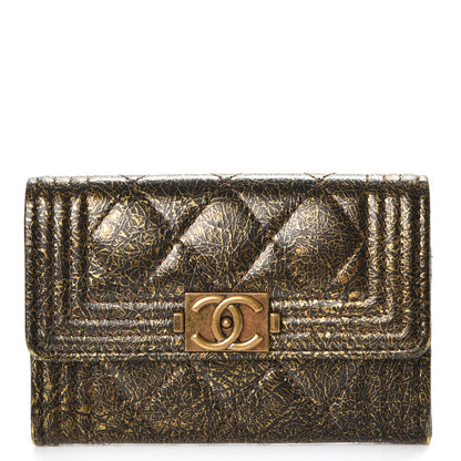 Chanel Cracked Metallic Calfskin Quilted Boy Card Holder Gold 1 of 8
