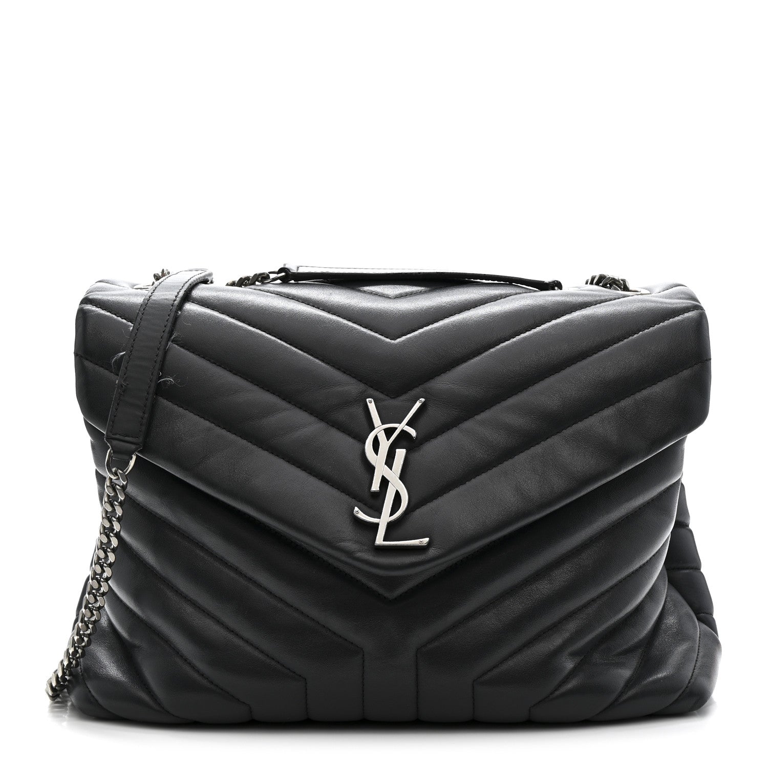 Saint Laurent Calfskin Y Quilted Monogram Medium Loulou Chain Satchel Storm 1 of 16