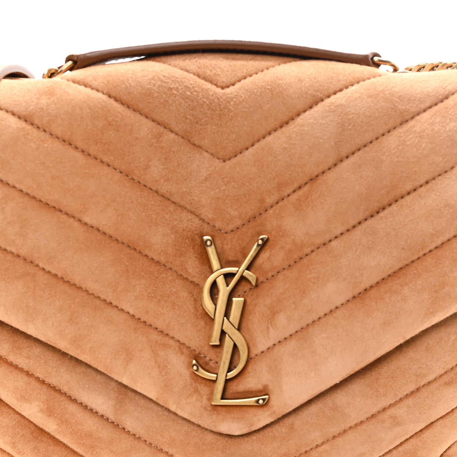 Saint Laurent Suede Y Quilted Monogram Medium Loulou Chain Satchel Cinnamon 8 of 11